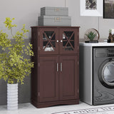 4 Doors Freeestanding Bathroom Floor Cabinet with Adjustable Shelves-Brown