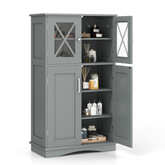 4 Doors Freeestanding Bathroom Floor Cabinet with Adjustable Shelves-Gray