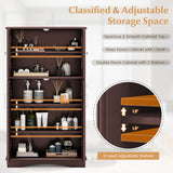 4 Doors Freeestanding Bathroom Floor Cabinet with Adjustable Shelves-Brown