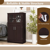 4 Doors Freeestanding Bathroom Floor Cabinet with Adjustable Shelves-Brown