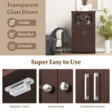 4 Doors Freeestanding Bathroom Floor Cabinet with Adjustable Shelves-Brown