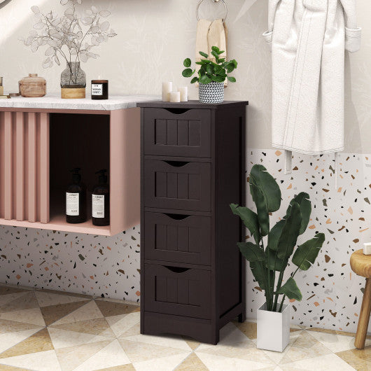 4-Drawer Freestanding Floor Cabinet with Anti-Toppling Device-Dark Brown