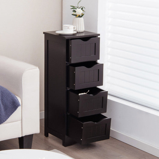 4-Drawer Freestanding Floor Cabinet with Anti-Toppling Device-Dark Brown