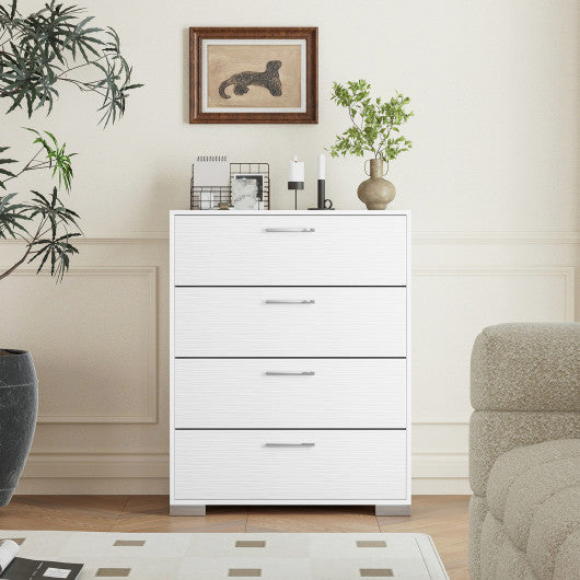 4 Drawer Storage Cabinet with Metal Legs Handles with Anti-Toppling Devices-White