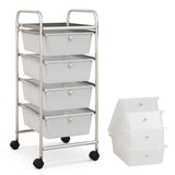 4-Drawer Cart Storage Bin Organizer Rolling with Plastic Drawers-White
