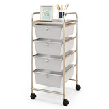 4-Drawer Cart Storage Bin Organizer Rolling with Plastic Drawers-White