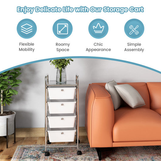 4-Drawer Cart Storage Bin Organizer Rolling with Plastic Drawers-White