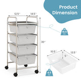 4-Drawer Cart Storage Bin Organizer Rolling with Plastic Drawers-White