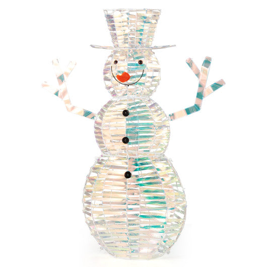 4 Feet Iridescent Christmas Snowman with White LED Lights and Ground Stakes