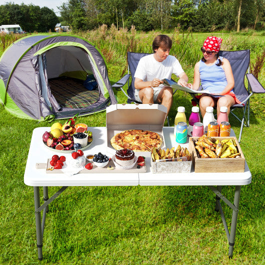 4 Feet Portable Camping Table with HDPE Tabletop and Metal Legs-White