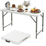 4 Feet Portable Camping Table with HDPE Tabletop and Metal Legs-White