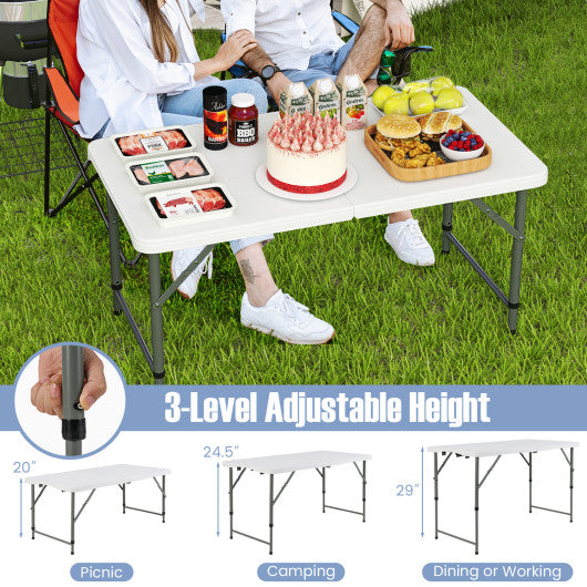 4 Feet Portable Camping Table with HDPE Tabletop and Metal Legs-White