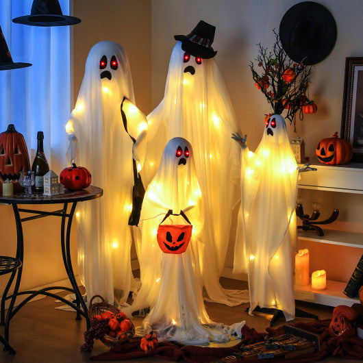 4 PCS Halloween Light up White Cloth Ghost Family with Red and Warm White LED Lights