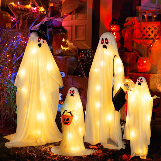 4 PCS Halloween Light up White Cloth Ghost Family with Red and Warm White LED Lights