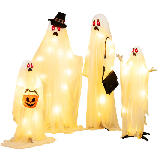 4 PCS Halloween Light up White Cloth Ghost Family with Red and Warm White LED Lights