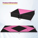 4-Panel PU Leather Folding Exercise Gym Mat with Hook and Loop Fasteners-Black & Pink