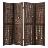 4-Panel Pegboard Display 5 Feet Tall Folding Privacy Screen-Brown