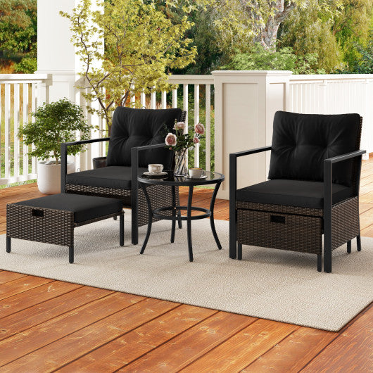 4 Piece Outdoor Furniture Set with Glass Topped Coffee Table-Black