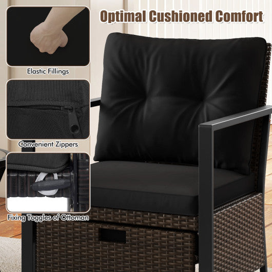 4 Piece Outdoor Furniture Set with Glass Topped Coffee Table-Black