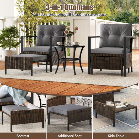 4 Piece Outdoor Furniture Set with Glass Topped Coffee Table-Gray