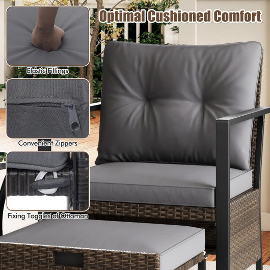 4 Piece Outdoor Furniture Set with Glass Topped Coffee Table-Gray