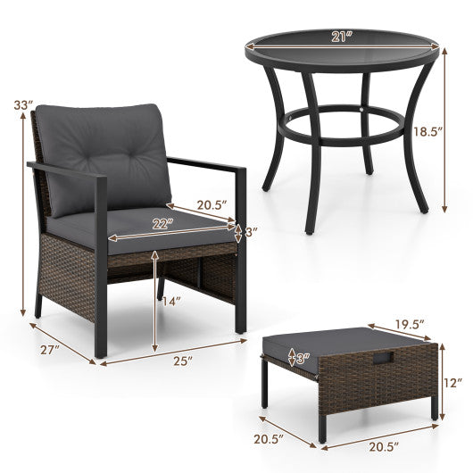 4 Piece Outdoor Furniture Set with Glass Topped Coffee Table-Gray
