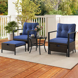 4 Piece Outdoor Furniture Set with Glass Topped Coffee Table-Navy