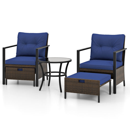 4 Piece Outdoor Furniture Set with Glass Topped Coffee Table-Navy