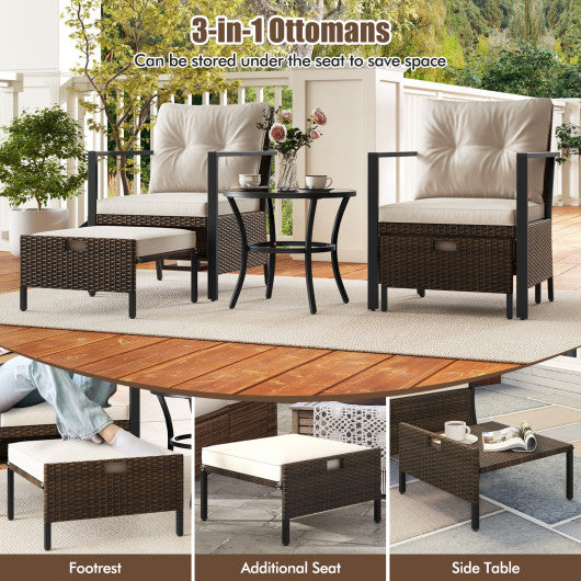 4 Piece Outdoor Furniture Set with Glass Topped Coffee Table-White