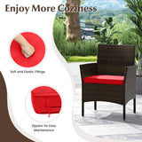 4 Piece Patio Rattan Conversation Set with Cozy Seat Cushions-Red