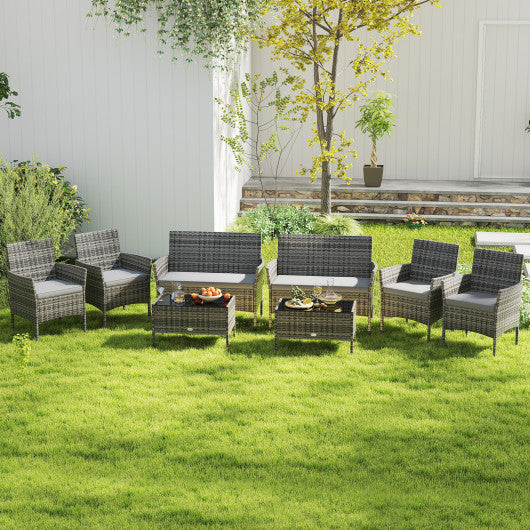 4 Piece Patio Rattan Conversation Set with Cozy Seat Cushions-Light Gray