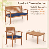 4 Piece Patio Wood Furniture Set Acacia Wood Sofa Set with Loveseat-Navy