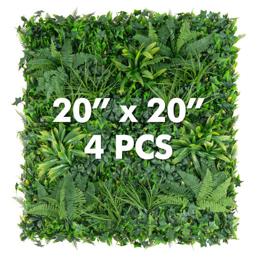4 Pieces 20 x 20 Inch Artificial Hedge Boxwood Panels with Diverse Leaves