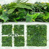 4 Pieces 20 x 20 Inch Artificial Hedge Boxwood Panels with Diverse Leaves