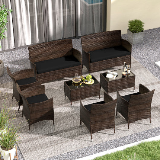 4 Pieces Rattan Sofa Set with Glass Table and Comfortable Wicker for Outdoor Patio-Black