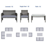 4 Pieces Patio Rattan Furniture Set with Glass Table and Loveseat-Gray