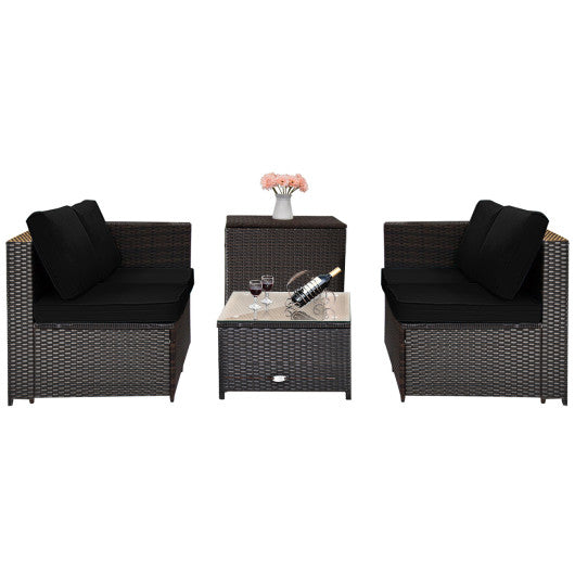4 Pieces Outdoor Patio Rattan Furniture Set with Loveseat and Storage Box-Black