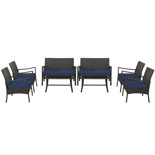 4 Pieces Outdoor Rattan Conversation Set with Tempered Glass Coffee Table-Navy