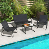 4 Pieces Outdoor Conversation Set with Tempered Glass Coffee Table-Black