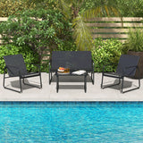 4 Pieces Outdoor Conversation Set with Tempered Glass Coffee Table-Black