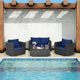 4 Pieces Patio Rattan Conversation Set with Padded Cushions-Navy