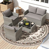4 Pieces Patio Rattan Furniture Set Sofa Table with Storage Shelf Cushion-Gray