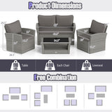 4 Pieces Patio Rattan Furniture Set Sofa Table with Storage Shelf Cushion-Gray