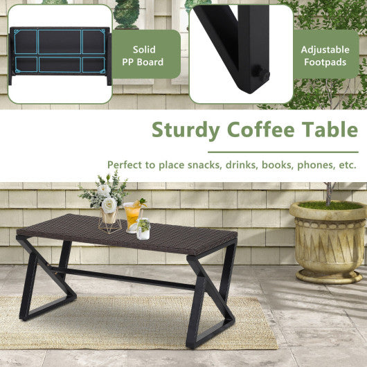 4 Pieces Rattan Patio Rocking Furniture Set with Loveseat and Coffee Table