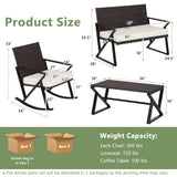 4 Pieces Rattan Patio Rocking Furniture Set with Loveseat and Coffee Table