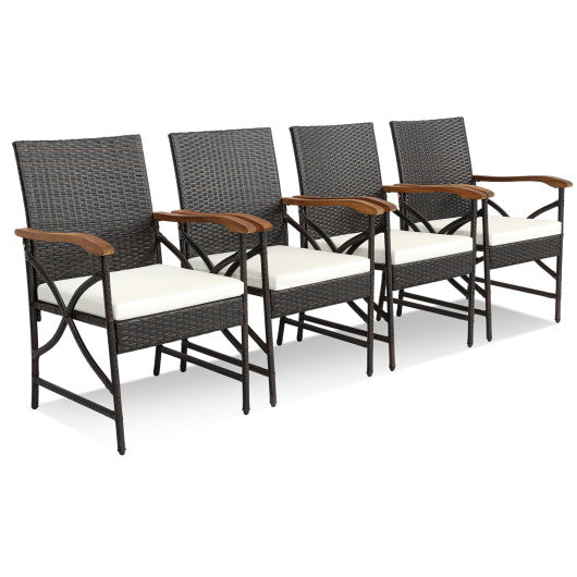 Set of 2/4 Patio Wicker Chairs with Soft Zippered Cushion-Set of 4