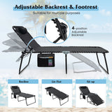 4 Position Folding Lounge Chaise with Adjustable Backrest and Footrest-Black