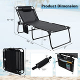 4 Position Folding Lounge Chaise with Adjustable Backrest and Footrest-Black