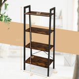 4-Tier Bookshelf with Metal Frame and Adjustable Foot Pads-Rustic Brown