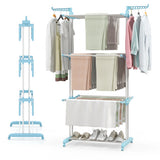 4-tier Clothes Drying Rack with Rotatable Side Wings and Collapsible Shelves-Navy
